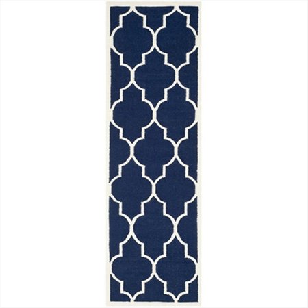 SAFAVIEH 2 ft. -6 in. x 6 ft. Runner Contemporary Dhurries- Navy and Ivory- Flatweave Rug DHU632D-26